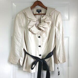 Adrianna Papell Evening Essentials Ruffle Collar Cream Gold Jacket with Tie S 19